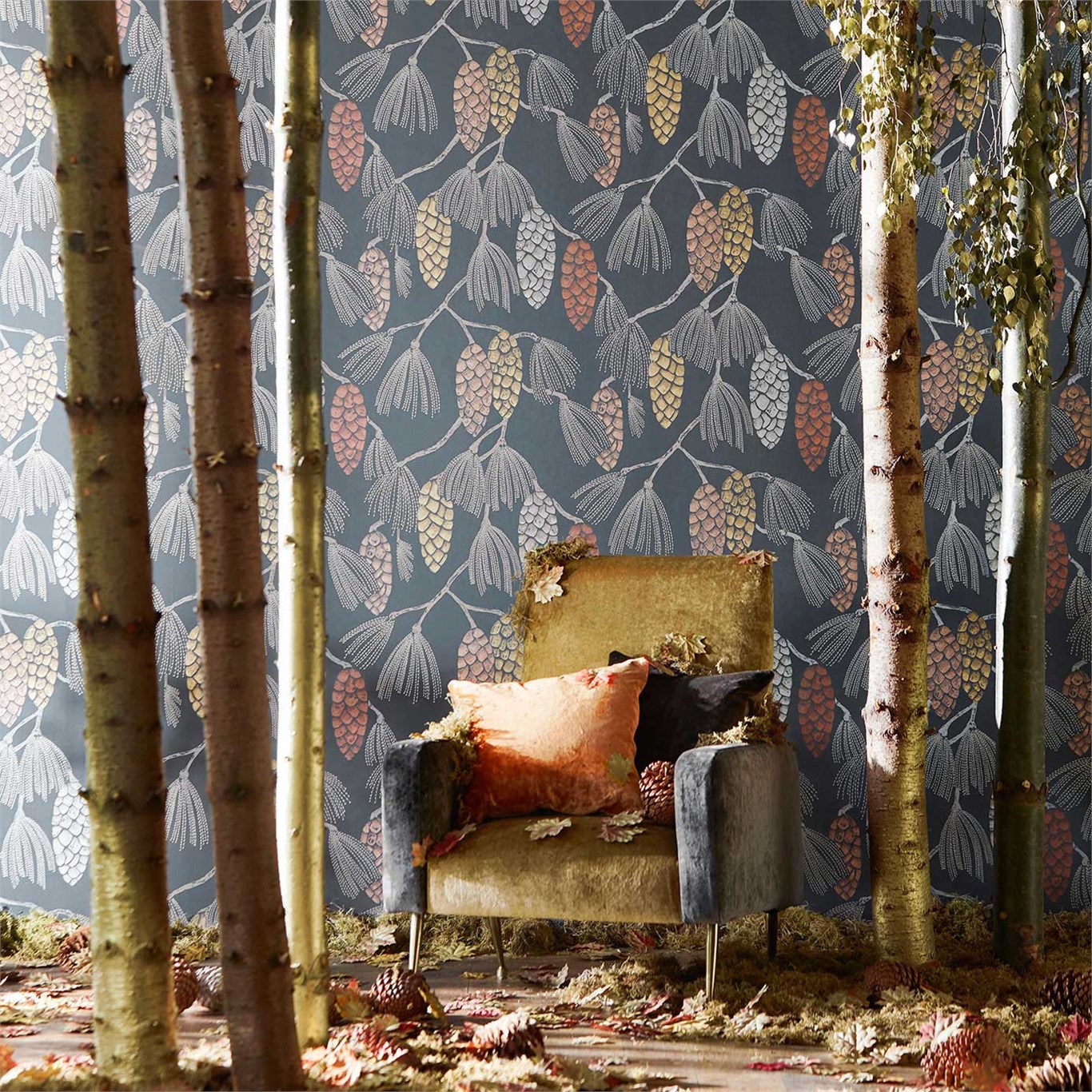 Обои Harlequin Standing Ovation Epitome Copper/Gold/Sepia 111499 фото в интерьере